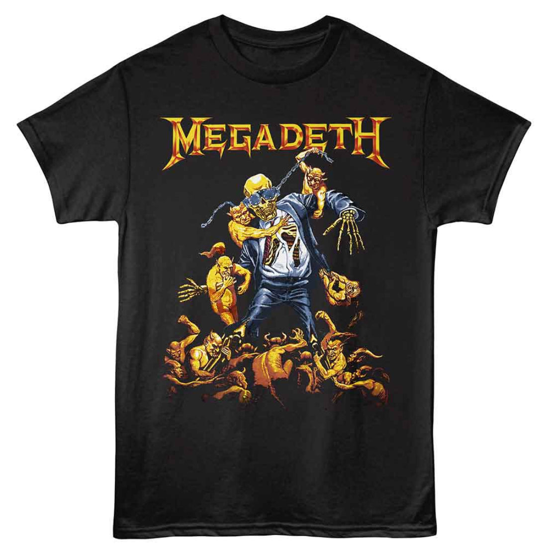 Black t-shirt with Megadeth graphic design featuring a skeleton and text.