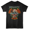Black t-shirt with Megadeth graphic design featuring a skull and horns on a white background