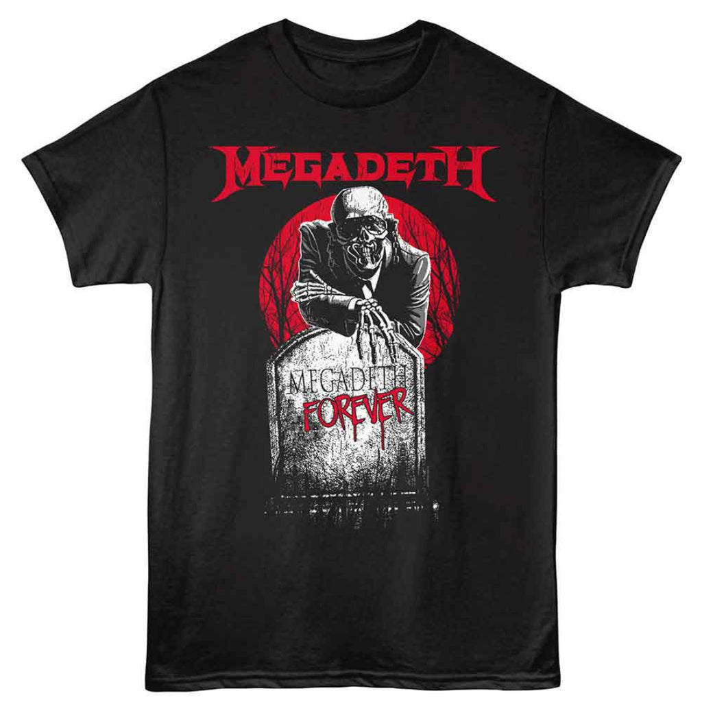 Black t-shirt with Megadeth graphic design featuring a skeleton and 'Megadeth Forever' text.