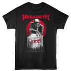 Black t-shirt with Megadeth graphic design featuring a skeleton and 'Megadeth Forever' text.