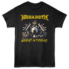 Black t-shirt with Megadeth graphic design on a white background