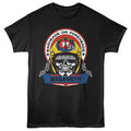 Black t-shirt with Megadeth graphic design featuring a helmeted skull and text.