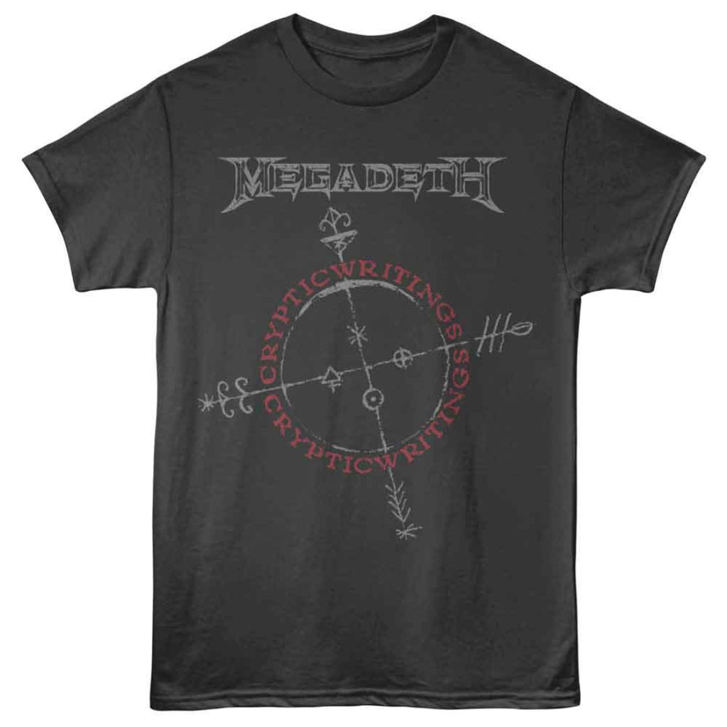 Black t-shirt with Megadeth graphic design on a white background