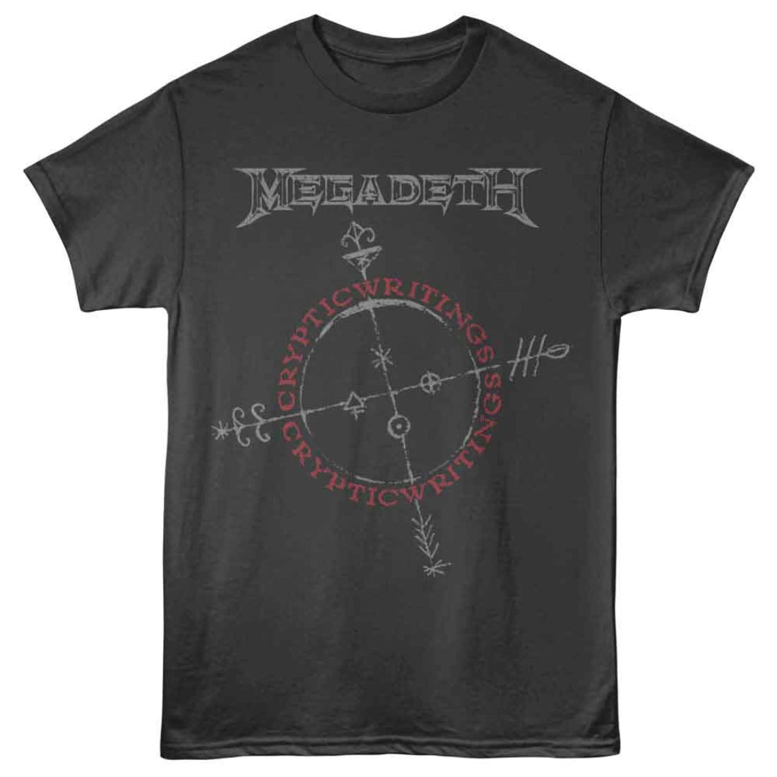 Black t-shirt with Megadeth graphic design on a white background