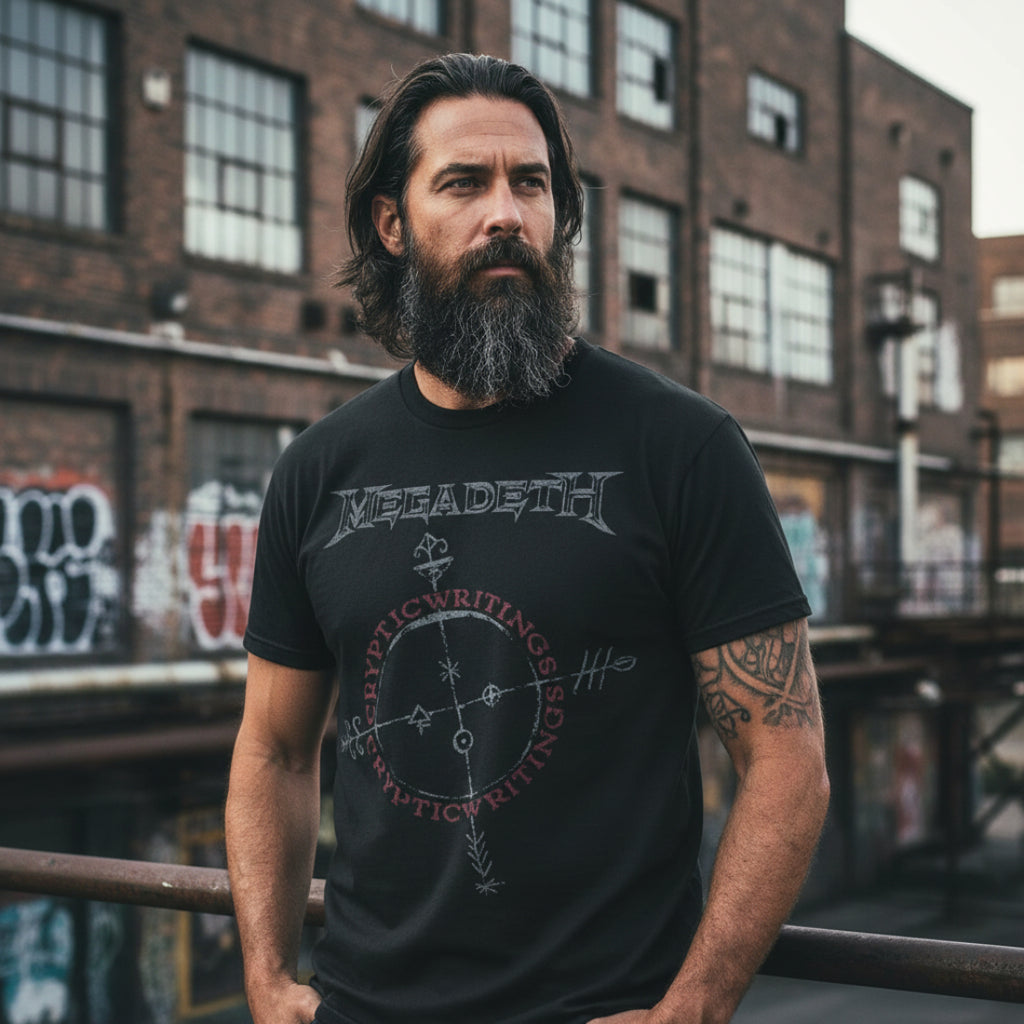 MAN WEARING MEGADETH CRYPTIC WRITINGS TEE MGD521S, MGD521M, MGD521L, MGD521XL, MGD521XXL