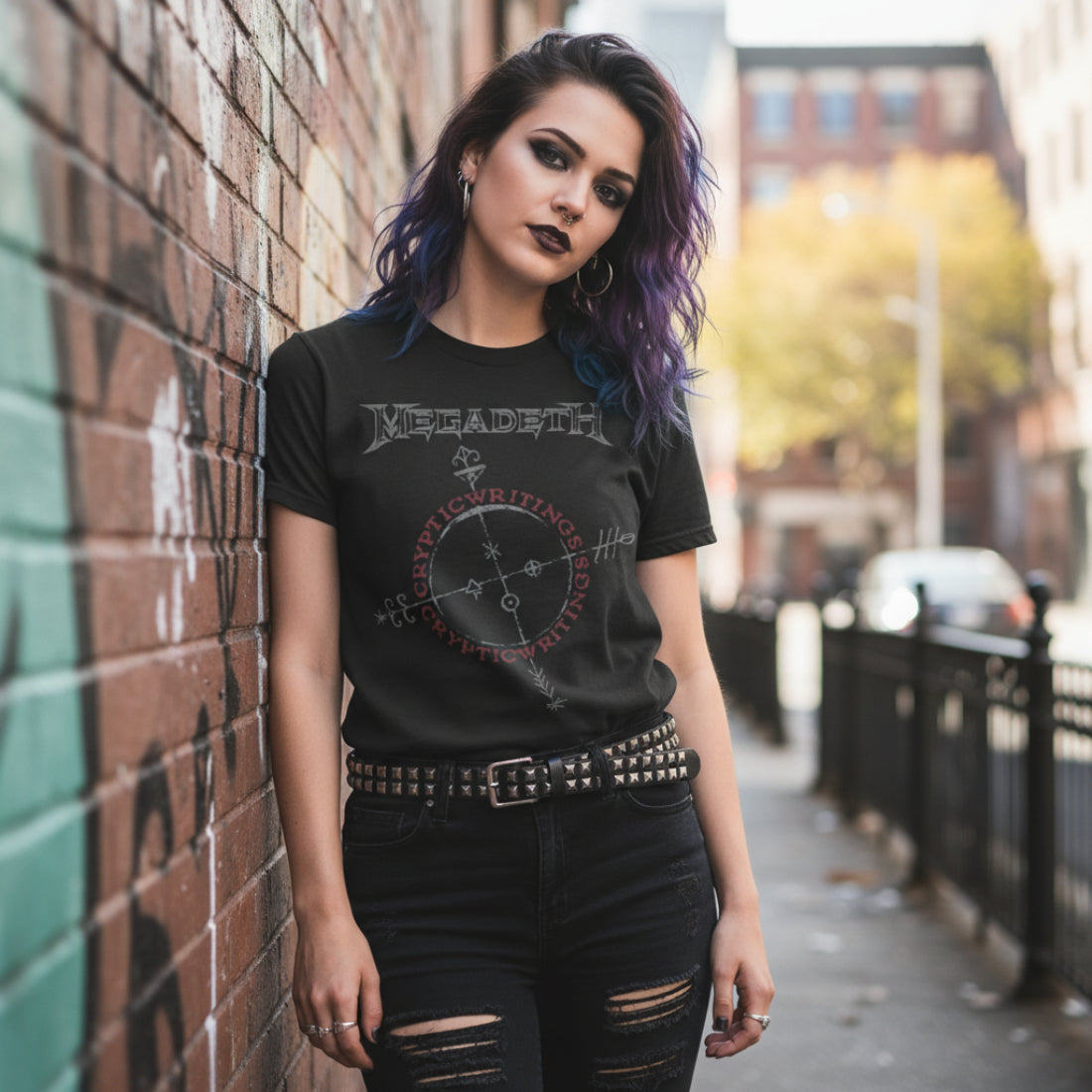 WOMAN WEARING MEGADETH CRYPTIC WRITINGS TEE MGD521S, MGD521M, MGD521L, MGD521XL, MGD521XXL