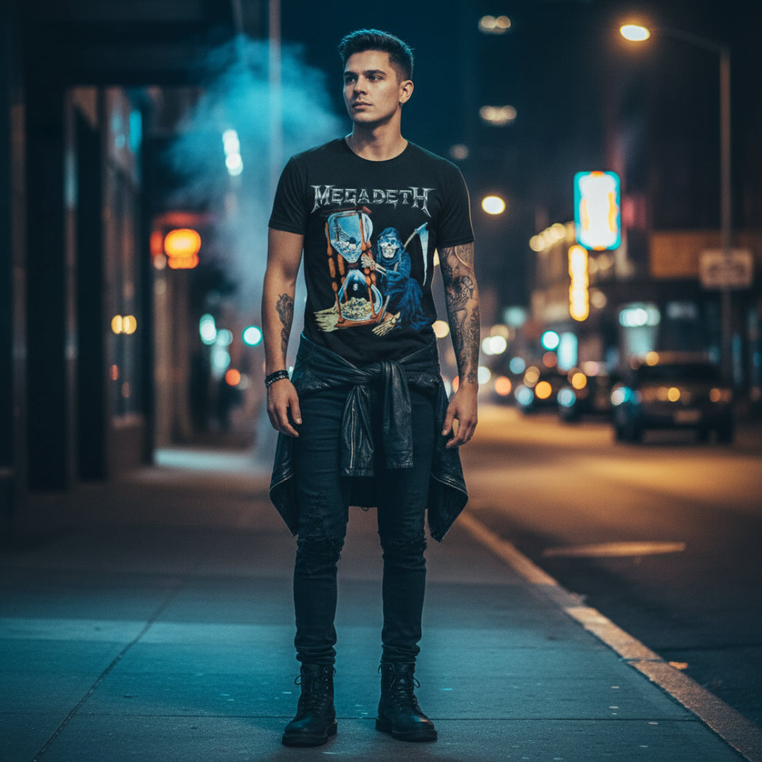 MAN WEARING MEGADETH TEE MGD523S, MGD523M, MGD523L, MGD523XL, MGD523XXL, MGD523XXXL, MGD523XXXXL, MGD523XXXXXL