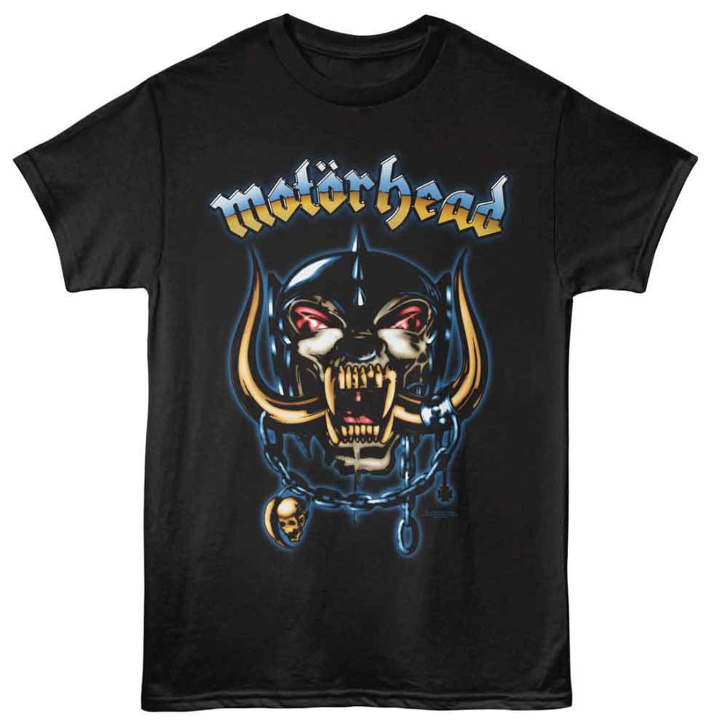 Black t-shirt with Motörhead logo and graphic design on a white background