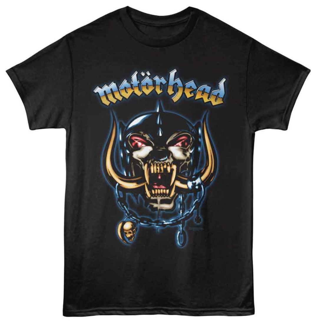 Black t-shirt with Motörhead logo and graphic design on a white background