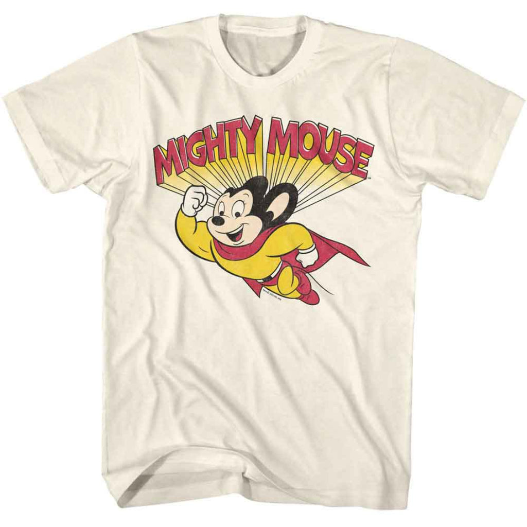 T-shirt with Mighty Mouse graphic on a white background