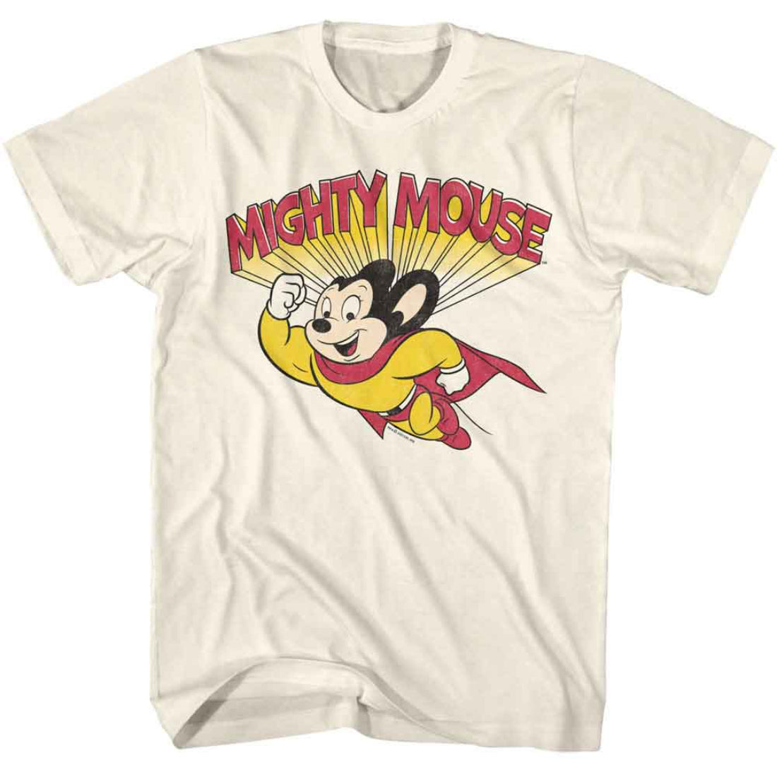T-shirt with Mighty Mouse graphic on a white background