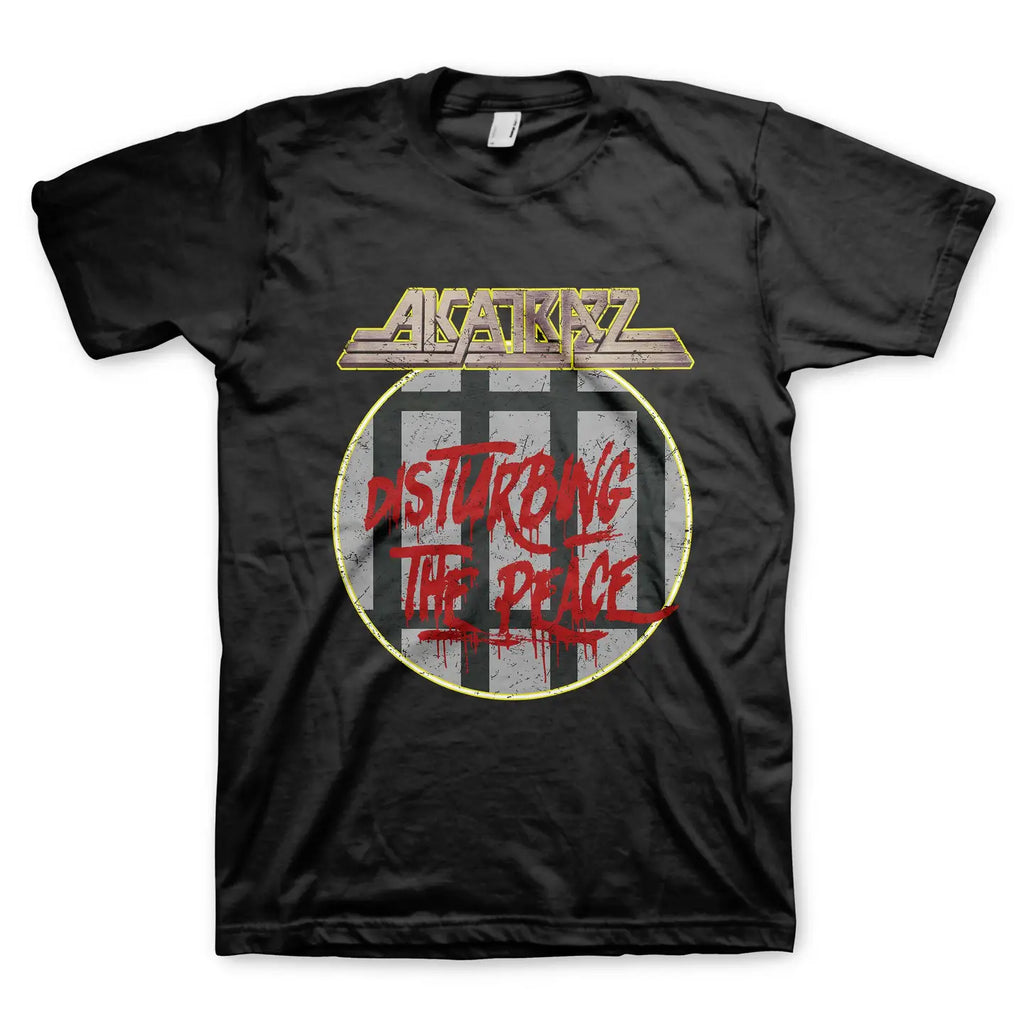 Black t-shirt with 'Anthrax Disturbing the Peace' graphic design on a white background