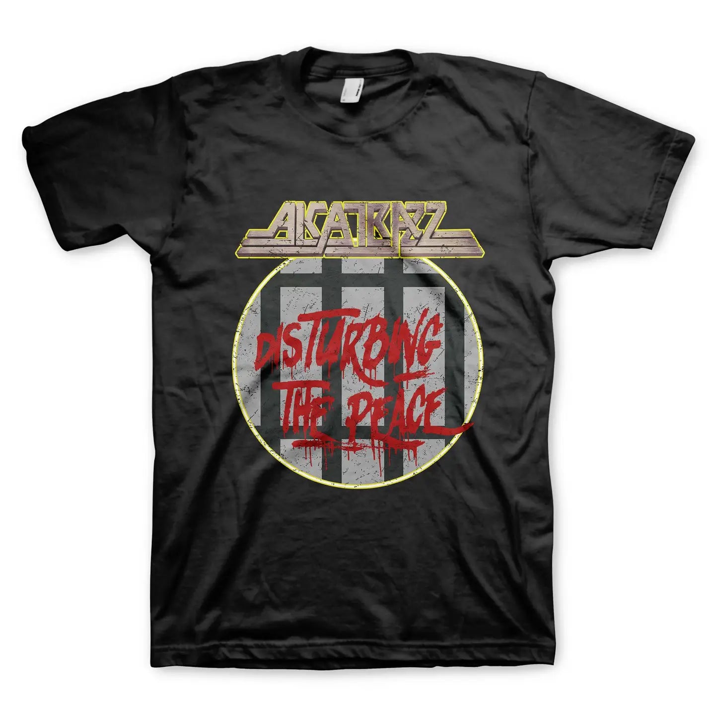 Black t-shirt with 'Anthrax Disturbing the Peace' graphic design on a white background