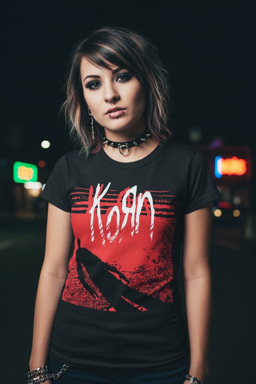 GIRL WEARING KORN SHADOW SHIRT MM-KRN-03S, MM-KRN-03M, MM-KRN-03L, MM-KRN-03X, MM-KRN-03XX, MM-KRN-03XXX