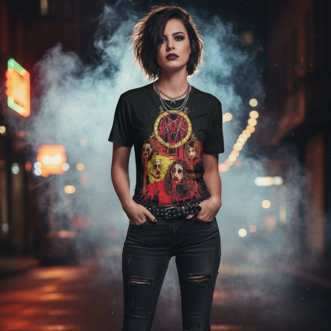WOMAN WEARING SLAYER DECAPITATED TEE MM-SYR-02S, MM-SYR-02M, MM-SYR-02L, MM-SYR-02X, MM-SYR-02XX, MM-SYR-02XXX