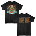 Black t-shirt with 'My Morning Jacket' graphic design on front and tour dates on back