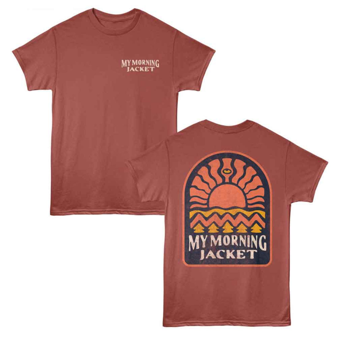 Red t-shirt with 'My Morning Jacket' logo on front and back