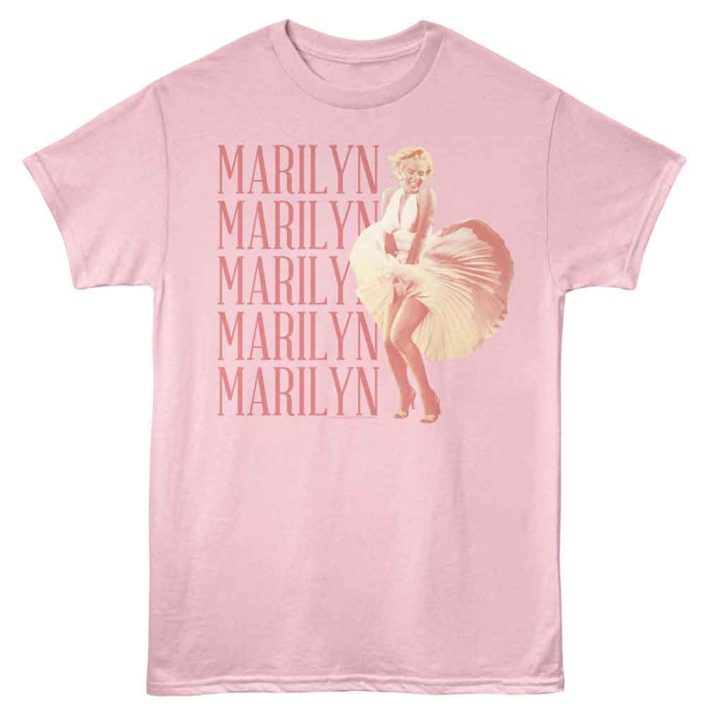 Pink t-shirt with Marilyn Monroe graphic and text on a white background