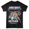 Black t-shirt with 'Masters of the Universe' and 'He-Man' graphic design.