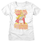 White t-shirt with She-Ra graphic and 'Princess of Power' text on a white background