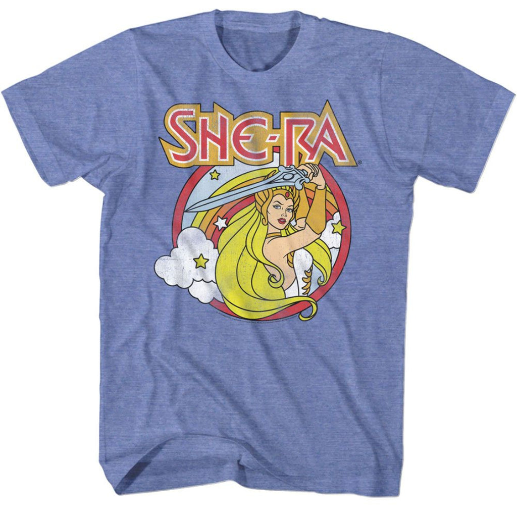 Blue t-shirt with She-Ra graphic design on a white background
