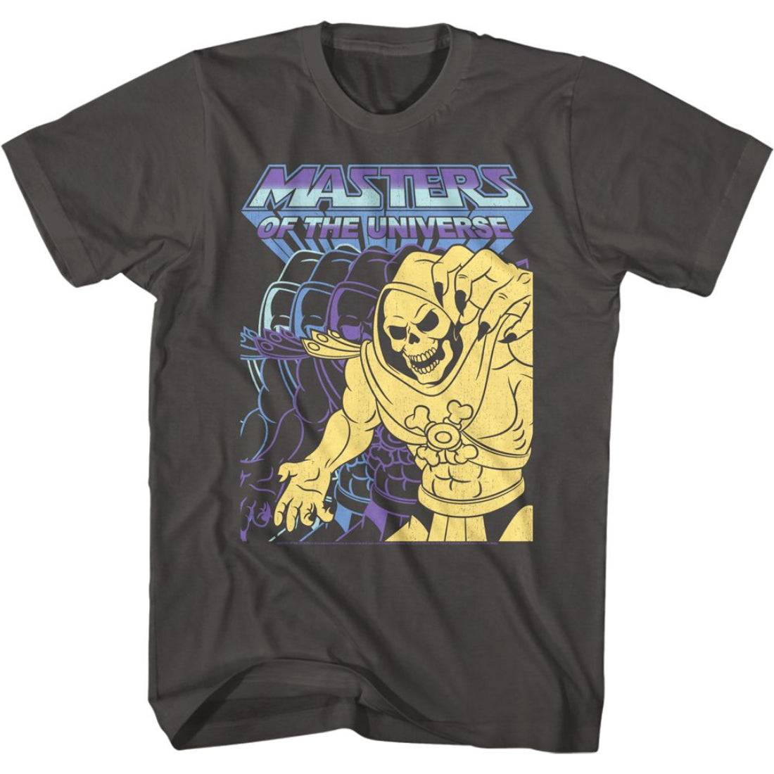 Black t-shirt with 'Masters of the Universe' graphic featuring Skeletor on a white background