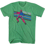 Green Masters of the Universe t-shirt with a robot graphic and 'TRAP JAW' text on a white background