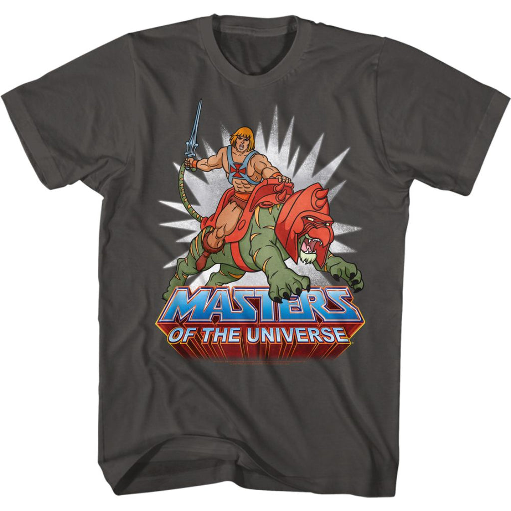 Gray t-shirt with 'Masters of the Universe' graphic featuring a character and logo.