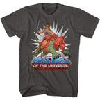 Gray t-shirt with 'Masters of the Universe' graphic featuring a character and logo.