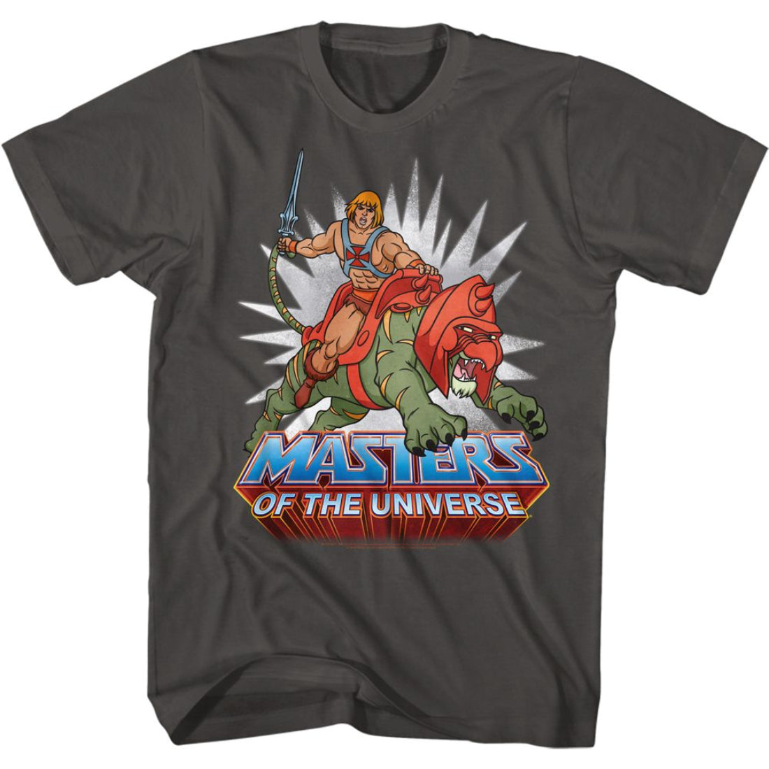 Gray t-shirt with 'Masters of the Universe' graphic featuring a character and logo.