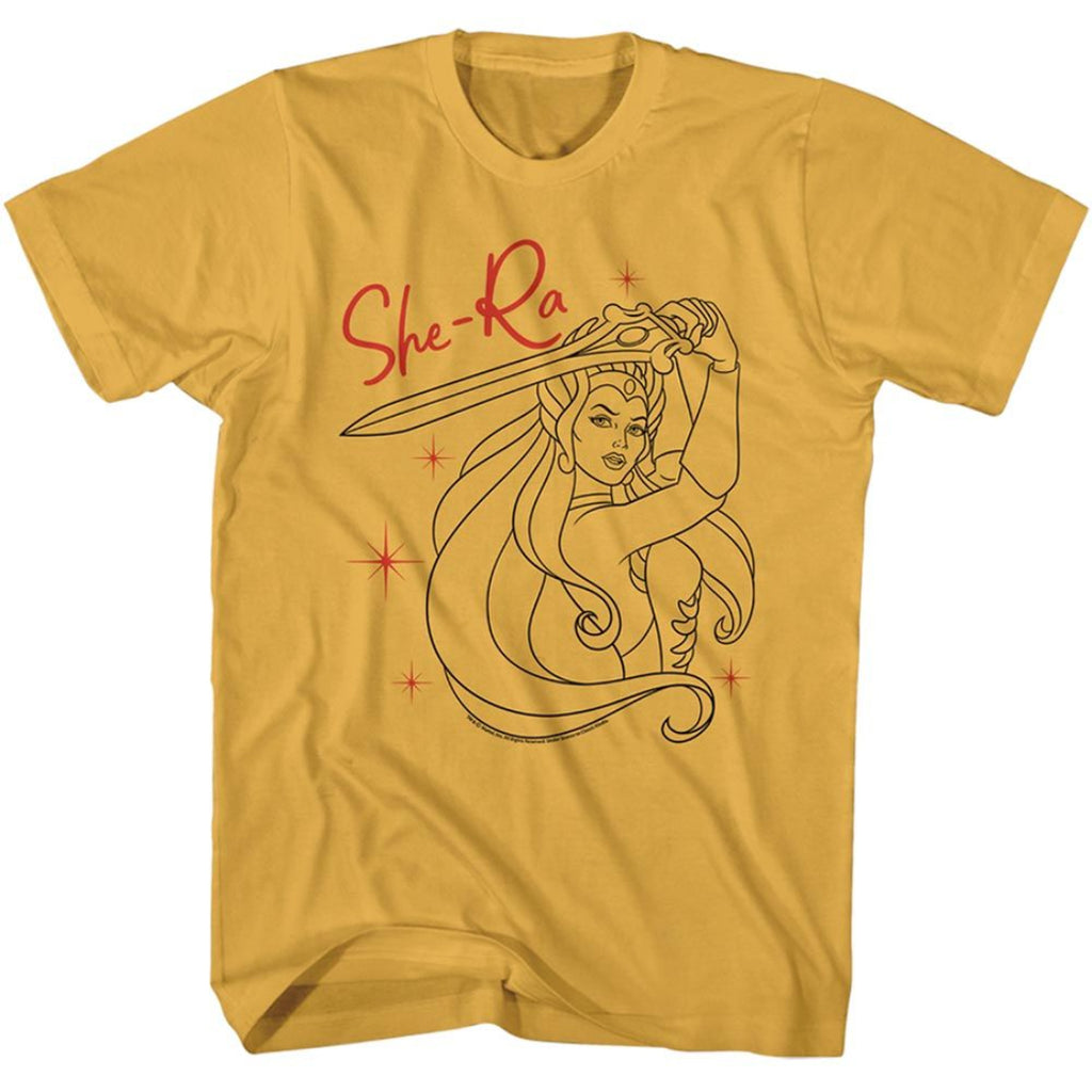 Yellow t-shirt with She-Ra graphic and red 'She-Ra' text on a white background