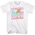 White t-shirt with She-Ra graphic and text 'Strong and She-Ra Gorgeous' on a white background