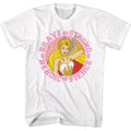 White She Ra t-shirt with superheroine graphic and 'Brave Strong Heroic Fierce' text on a white background