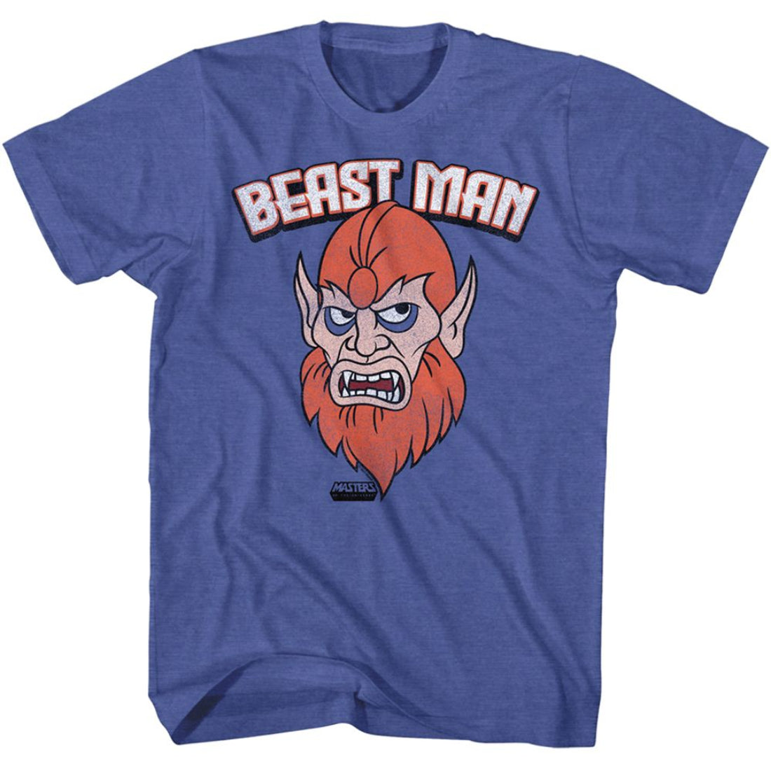 Blue Masters of the Universe t-shirt with 'Beast Man' graphic design on a white background