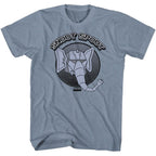 Gray Masters of the Universe t-shirt with robot graphic and 'Snout Spout' text on a white background