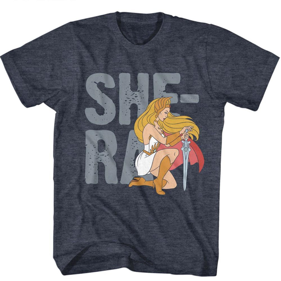 Navy blue t-shirt with She-Ra graphic and 'SHE-RA' text on a white background
