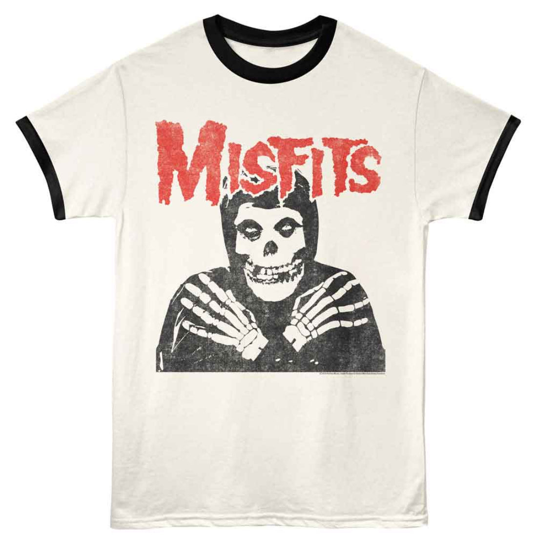 T-shirt with 'Misfits' logo and skeleton design on a white background