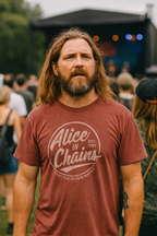 Man wearing Alice in Chains Comfort Color tee AIC526-CCS, AIC526-CCM, AIC526-CCL, AIC526-CCXL, AIC526-CCXXL