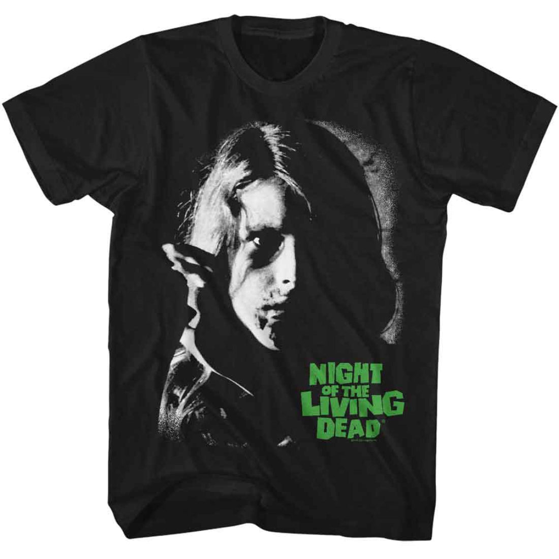 Black t-shirt with a graphic design and 'Night of the Living Dead' text on a white background