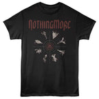 Black t-shirt with 'Nothingmore' band logo and design on a white background