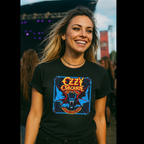 Woman wearing an Ozzy Osbourne t-shirt at a music festival OZZY5129S, OZZY5129M, OZZY5129L, OZZY5129XL, OZZY5129XXL, OZZY5129XXXL, OZZY5129XXXXL, OZZY5129XXXXXL