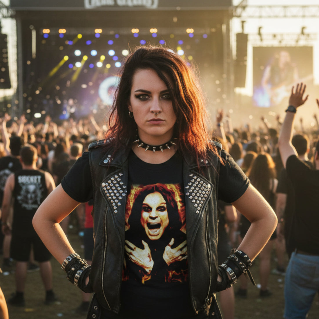 GIRL WEARING OZZY OSBOURNE TEE OZZY521S, OZZY521M, OZZY521L, OZZY521XL, OZZY521XXL, OZZY521XXXL, OZZY521XXXXL, OZZY521XXXXXL