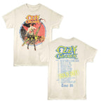 Beige t-shirt with Ozzy Osbourne Ultimate Sin graphic design on a white background