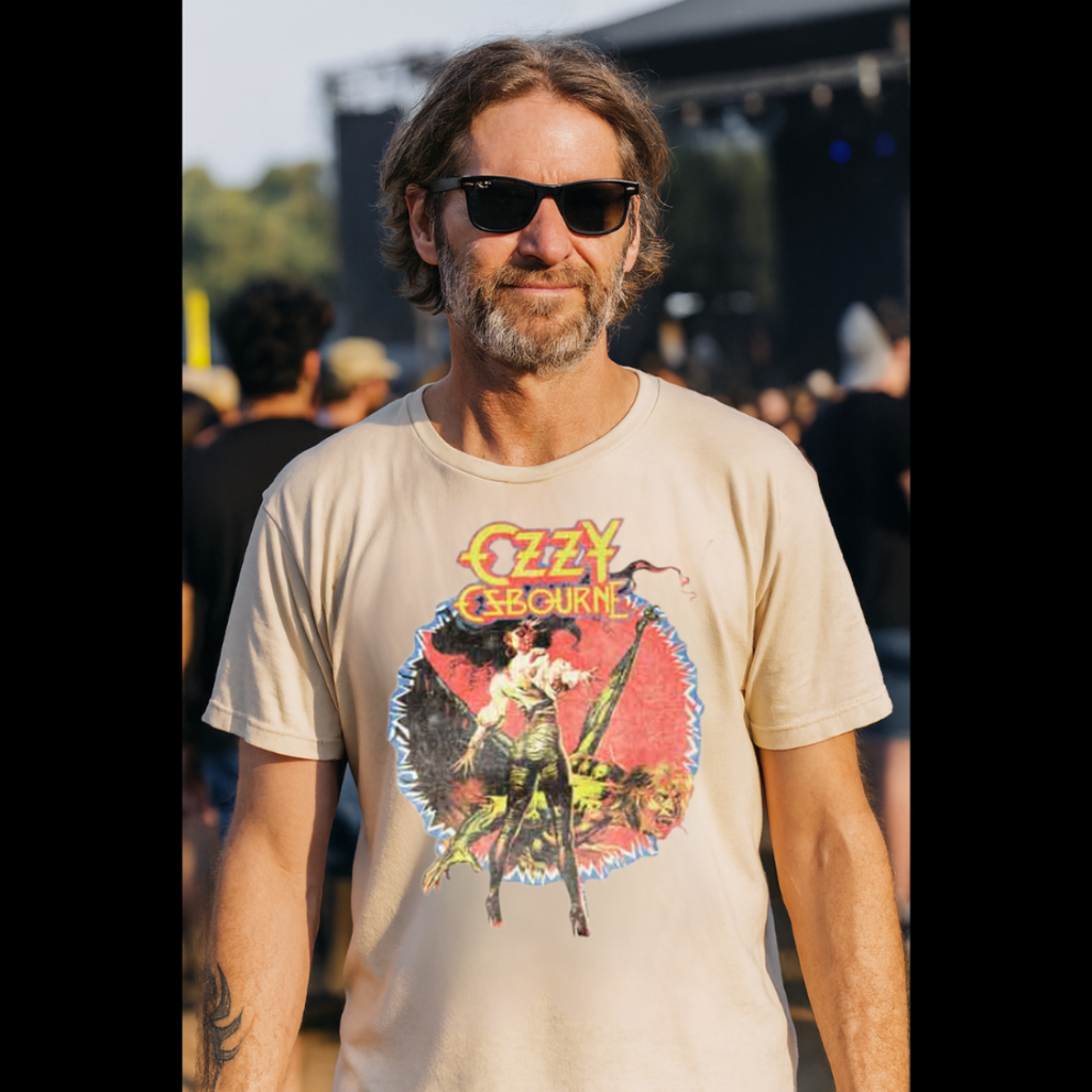 Man wearing Ozzy Osbourne Ultimate Sin T-Shirt OZZY527, OZZY527M, OZZY527L, OZZY527XL, OZZY527XXL, OZZY527XXXL, OZZY527XXXXL