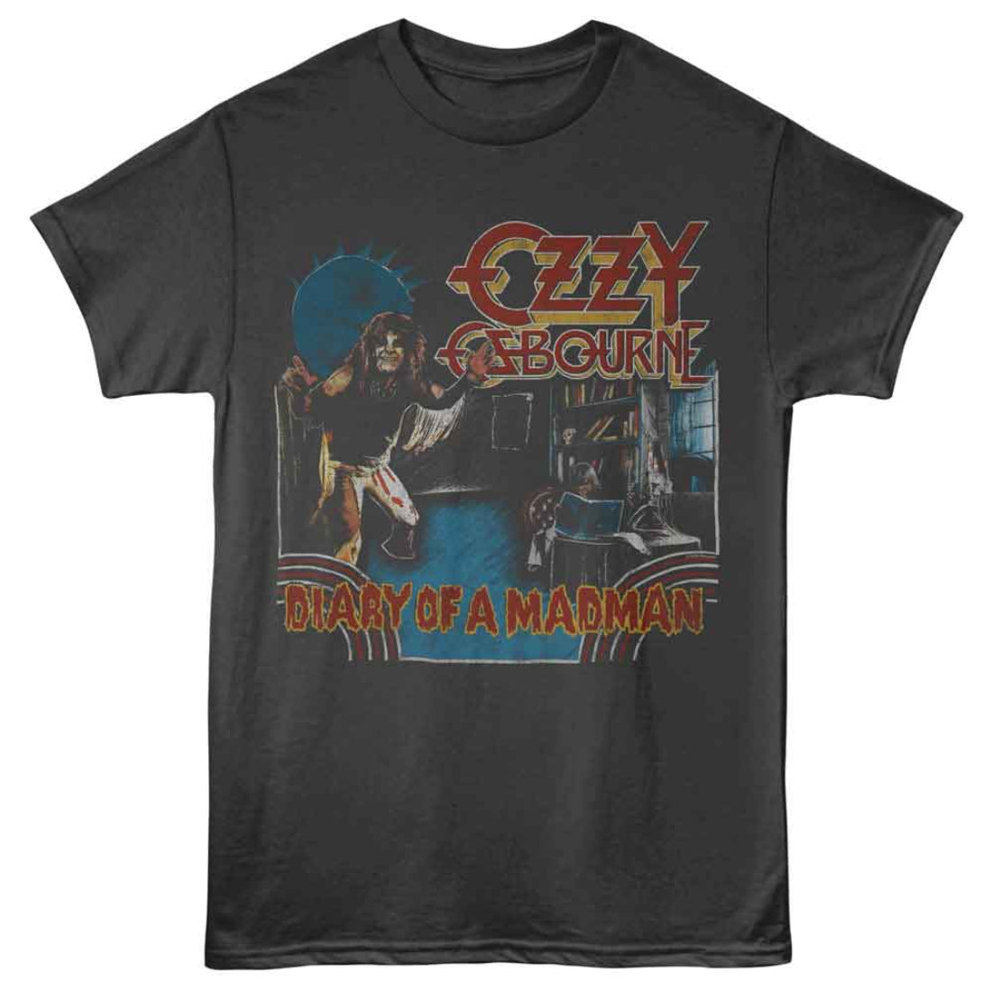 Black t-shirt with Ozzy Osbourne graphic and 'Diary of a Madman' text on a white background