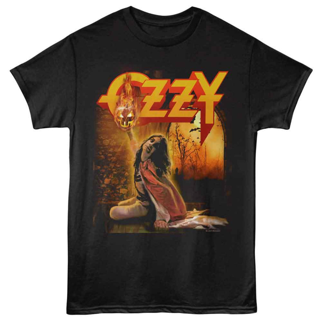 Black t-shirt with 'Ozzy' graphic design featuring Ozzy Osbourne and a pumpkin.