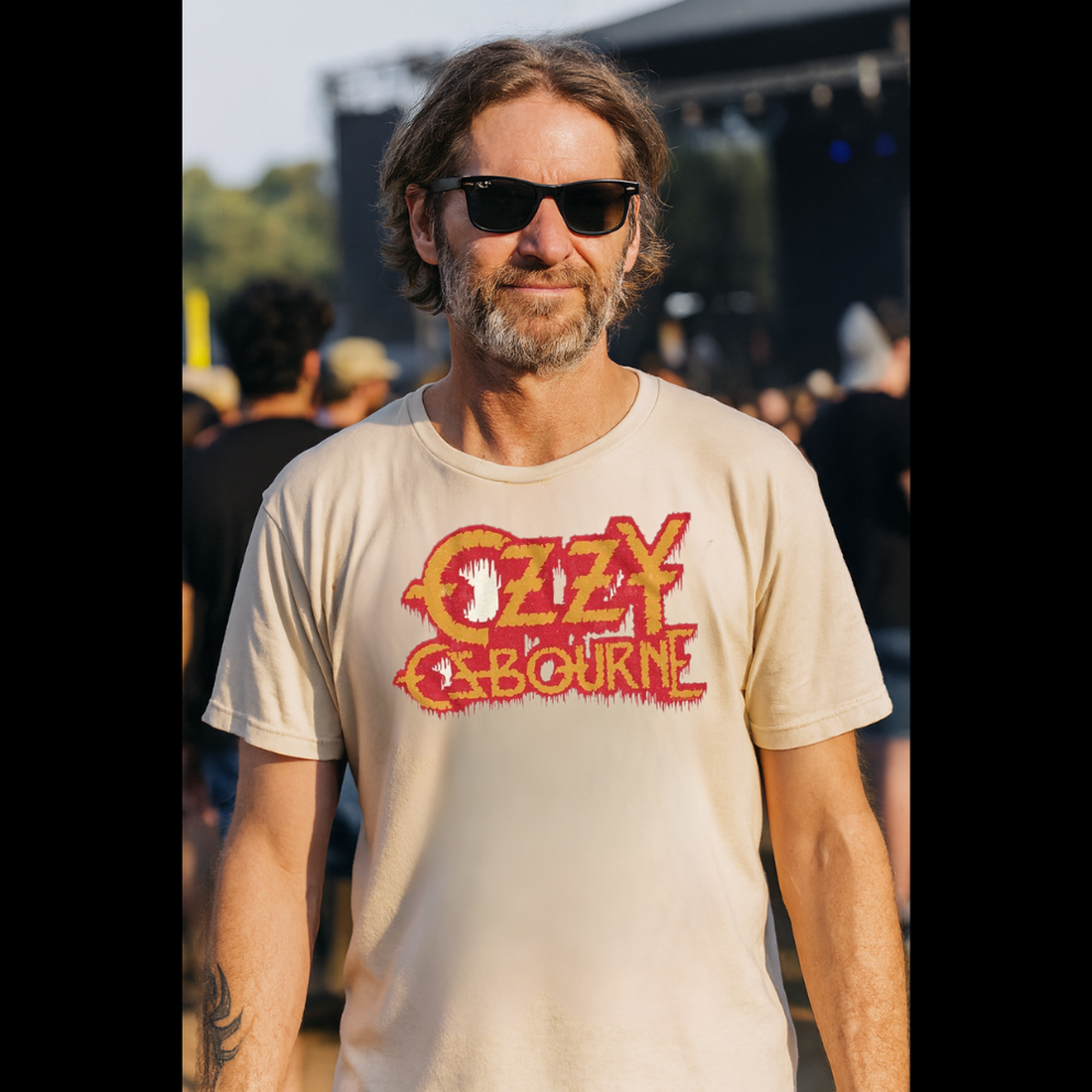 Man wearing an Ozzy Osbourne t-shirt at a music festival OZZY514S, OZZY514M, OZZY514L, OZZY514XL, OZZY514XXL, OZZY514XXXL, OZZY514XXXXL