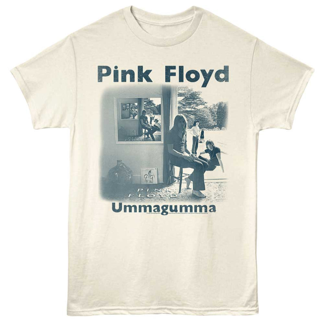 White t-shirt with Pink Floyd 'Ummagumma' album design on a white background