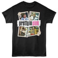 Black t-shirt with 'pretty in pink' graphic and character images on a white background