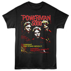 Black t-shirt with 'Powerman 5000' graphic design featuring band members and text.